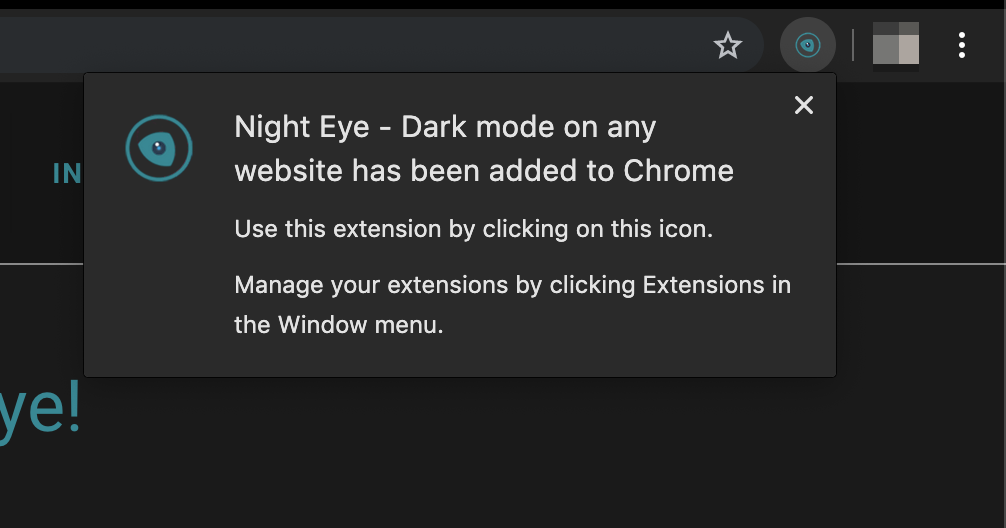 Night eye extension successfully installed | Night Eye