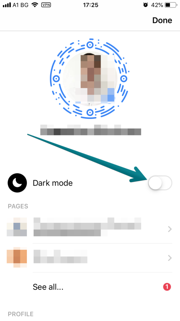 second step to enable facebook messenger dark mode | Night Eye