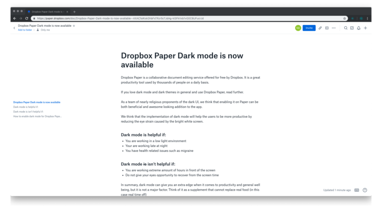 dropbox paper dark mode