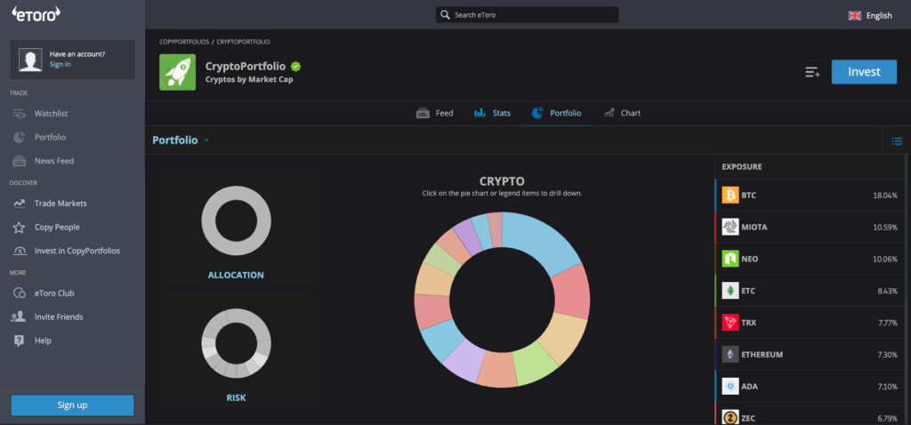 eToro dark mode - CopyPortfolios