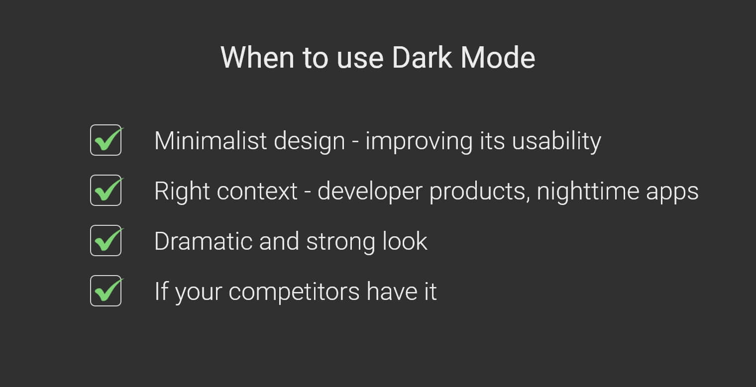 when to use dark mode ui