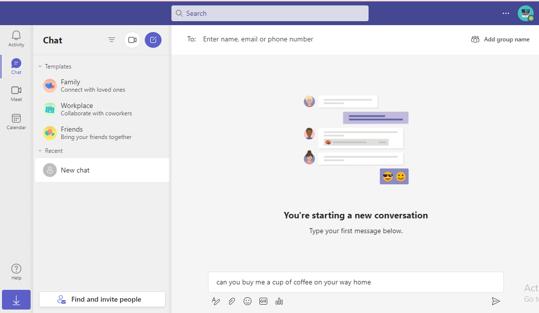 Microsoft Teams app for friends and families