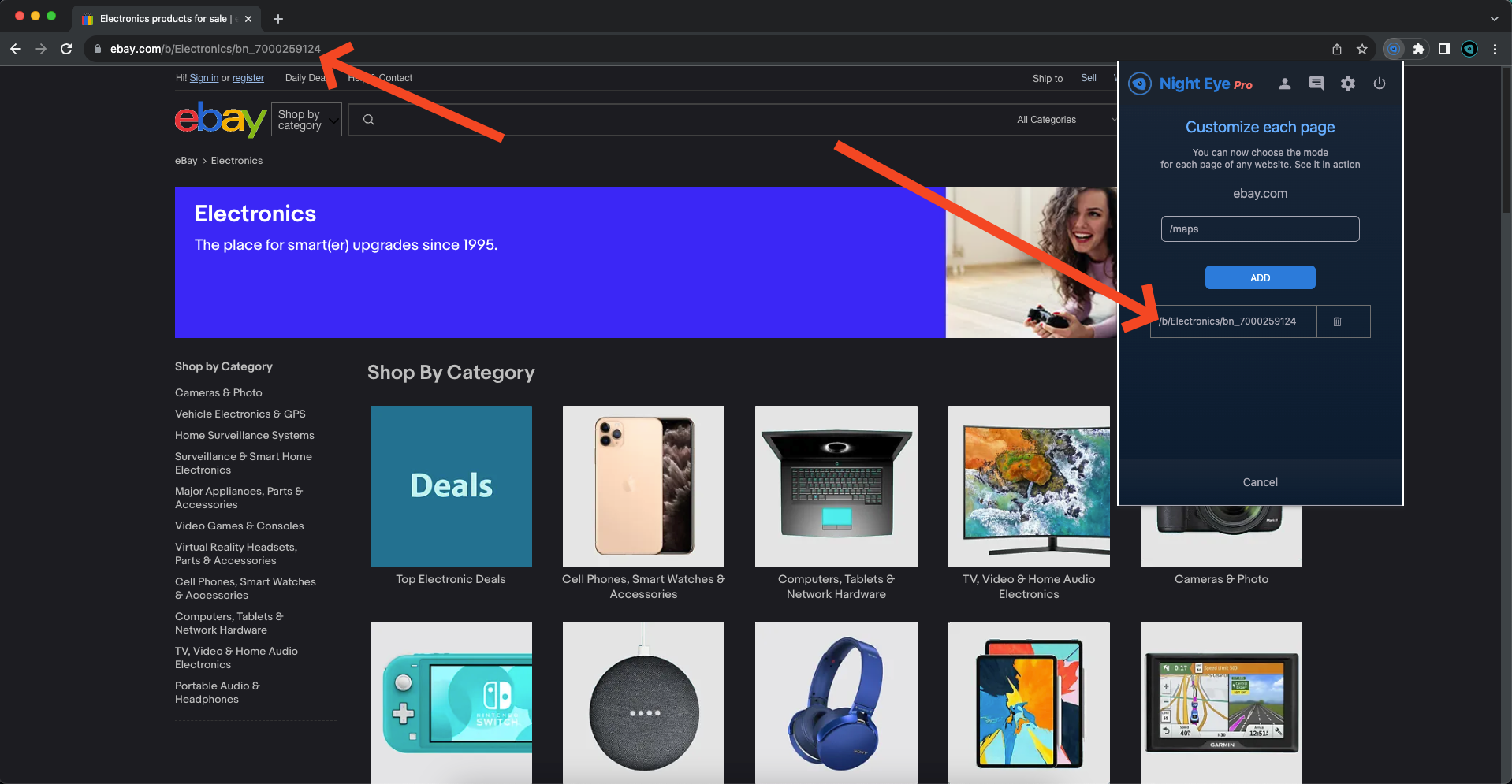Custom Mode For Each Page Night Eye