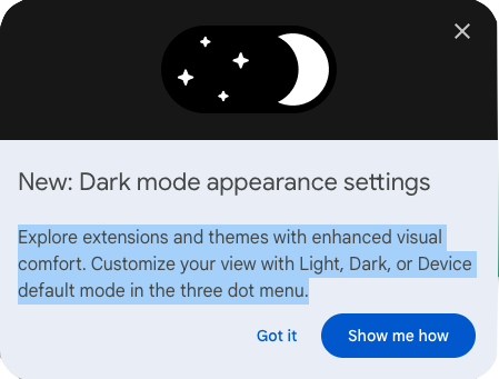 Dark mode | Chrome Web Store Has a Dark Mode | (1) Dark Mode Appearance setting chrome web store