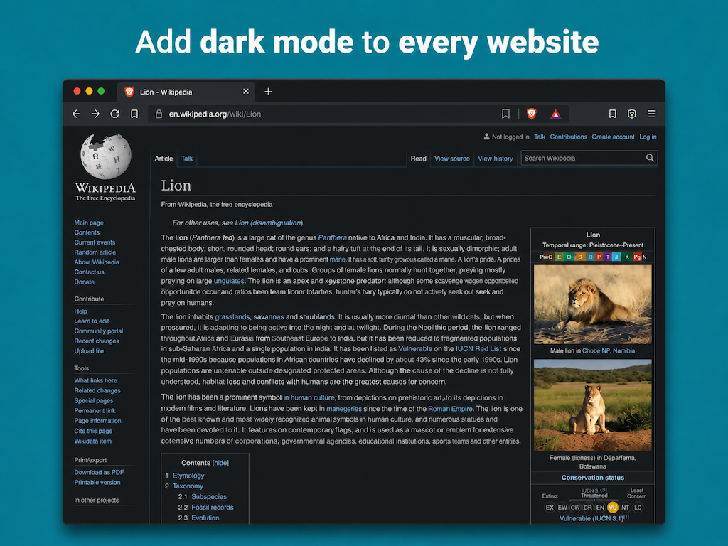 Night Eye dark mode extension running in Brave
