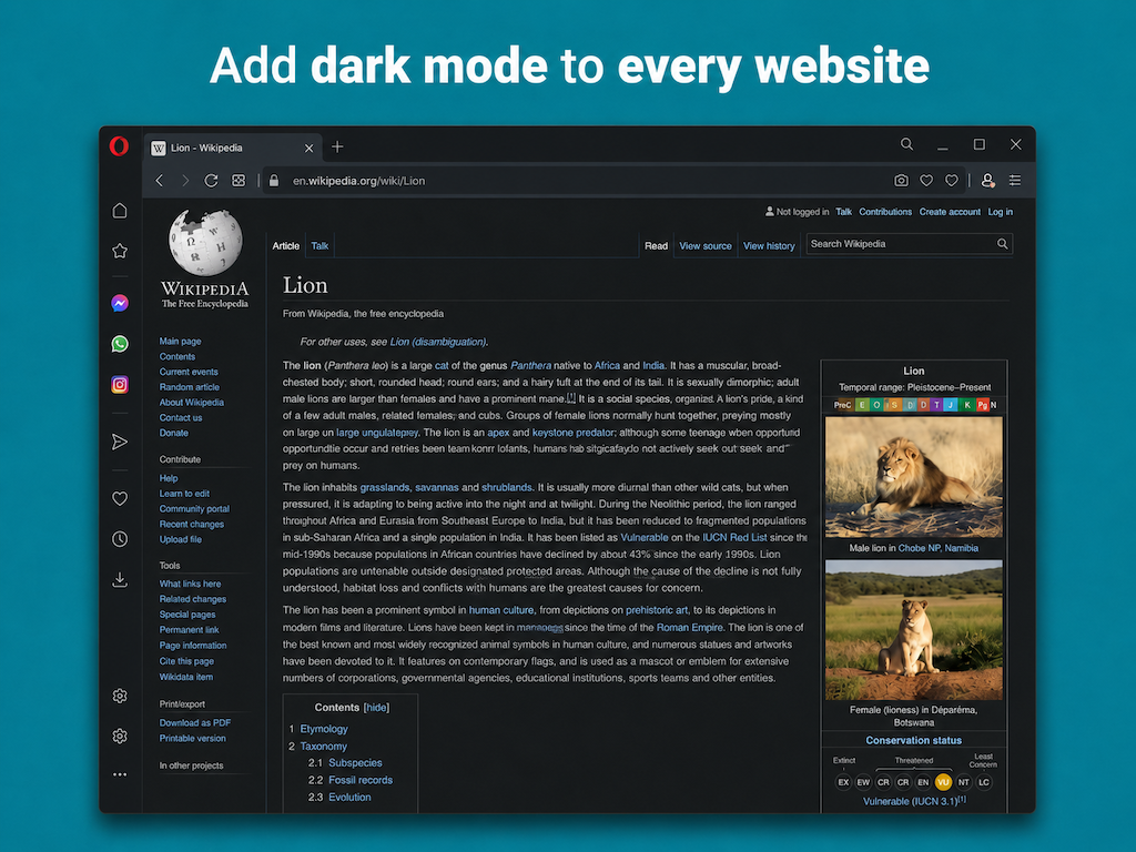Night Eye dark mode extension running in Opera