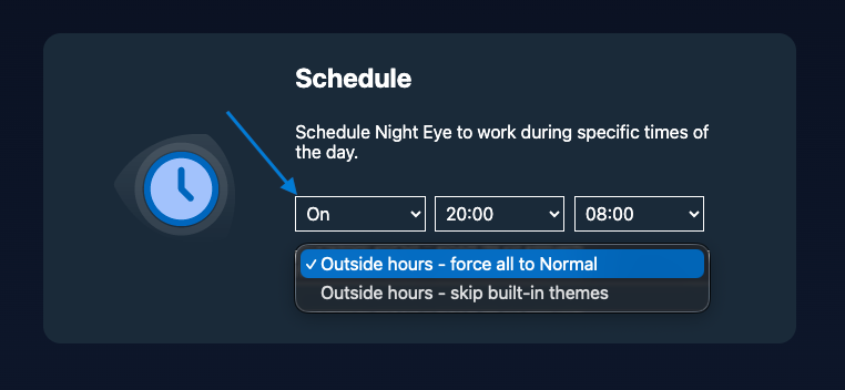 Night Eye Schedule ON and Off Setting